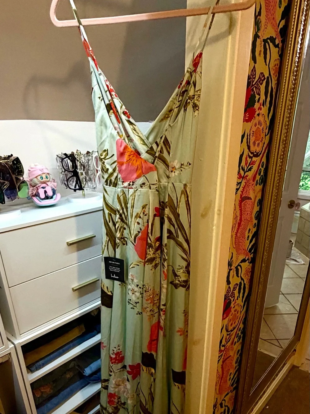 Lulus Floral Mint Green Maxi Dress with Red Bloom Accents